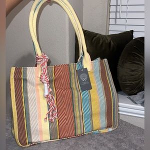 Vince Camuto Striped Printed Canvas Tote Bag